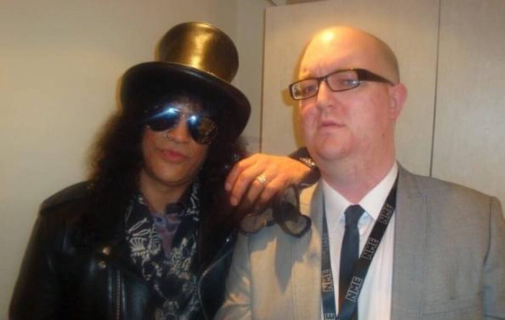 James McMahon backstage with Slash at the NME Awards. Credit: Supplied