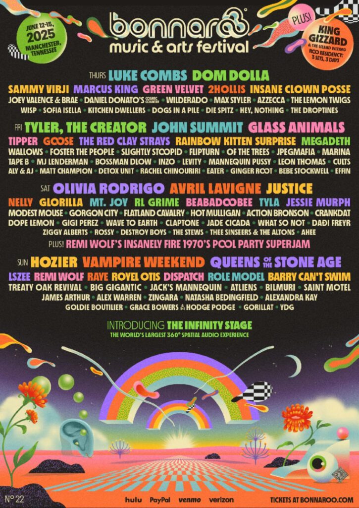 Bonnaroo 2025 shares full lineup with headliners Tyler, the Creator, Olivia Rodrigo, and Hozier